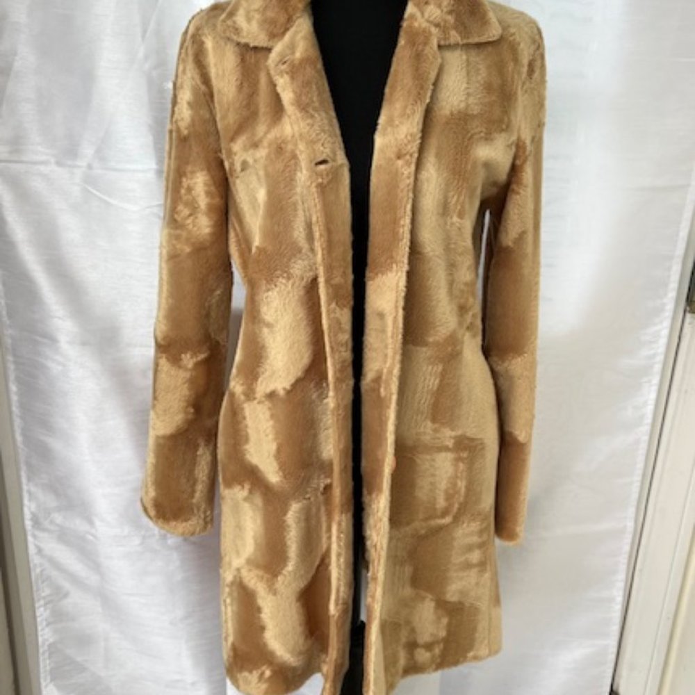 Forever 21 RETRO 90's does 70’s y2k Tan Faux Fur RAVER CAR COAT Size M/L